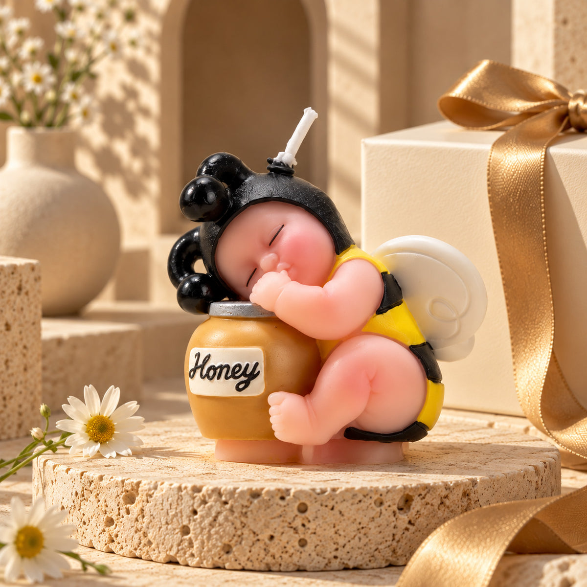 Baby Bee Cake Topper Candle – “What Will It Bee?” Baby Shower Decoration