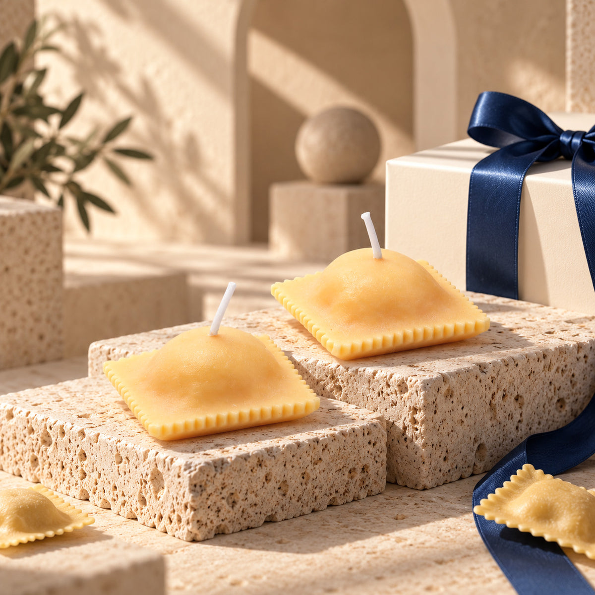 2-Pack Ravioli-Shaped Candles – Vanilla-Scented Soy Wax Gift for Pasta Lovers