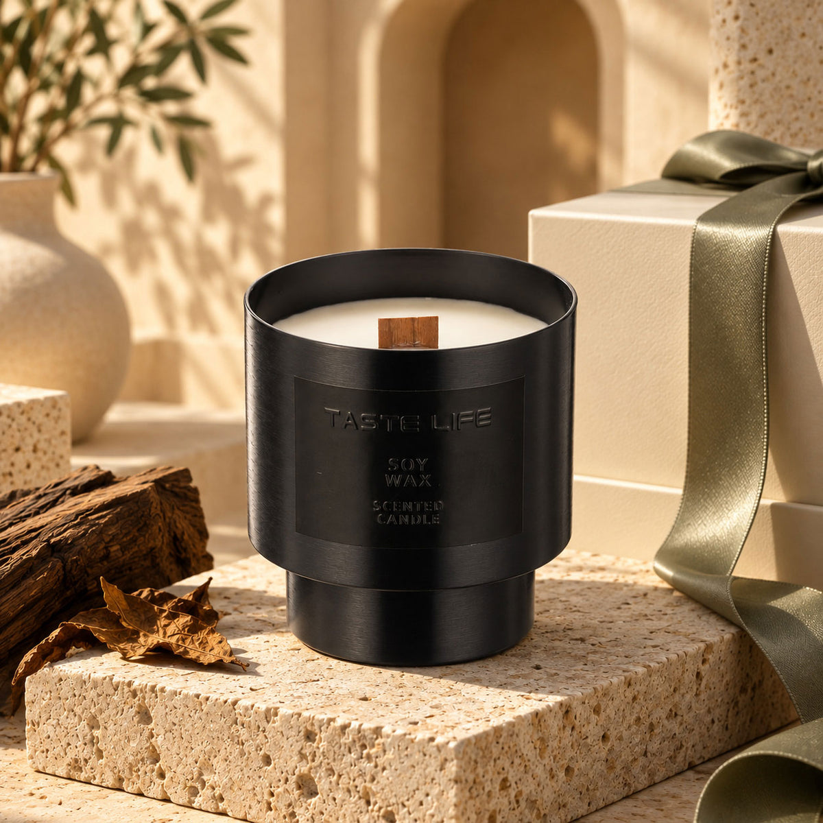 Teakwood & Tobacco Soy Candle with Crackling Wood Wick