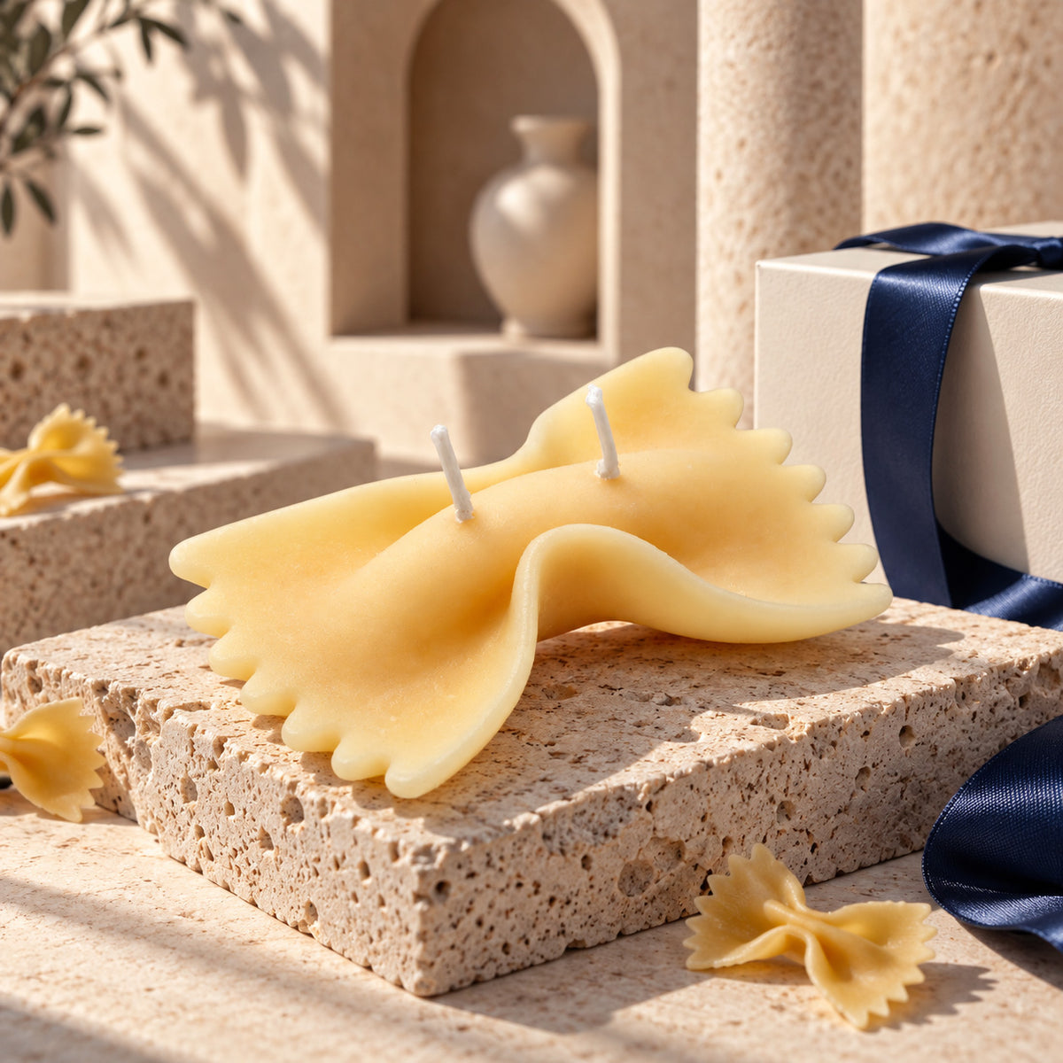 Farfalle Bow-Tie Pasta Candle – Vanilla-Scented Soy Wax Gift