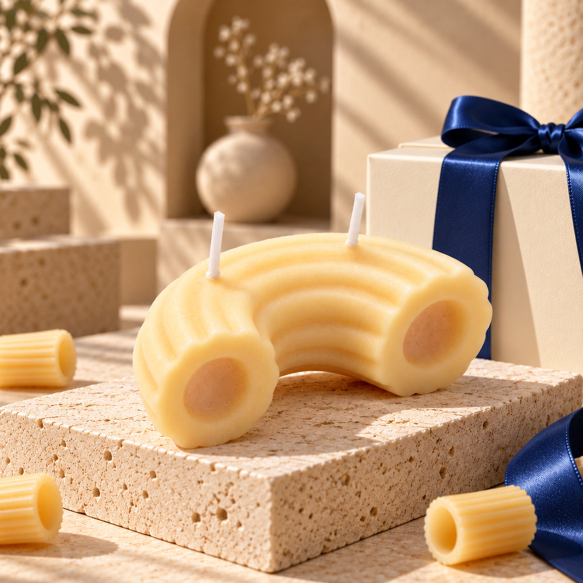 Macaroni-Shaped Candle – Vanilla-Scented Soy Wax with Double Wicks
