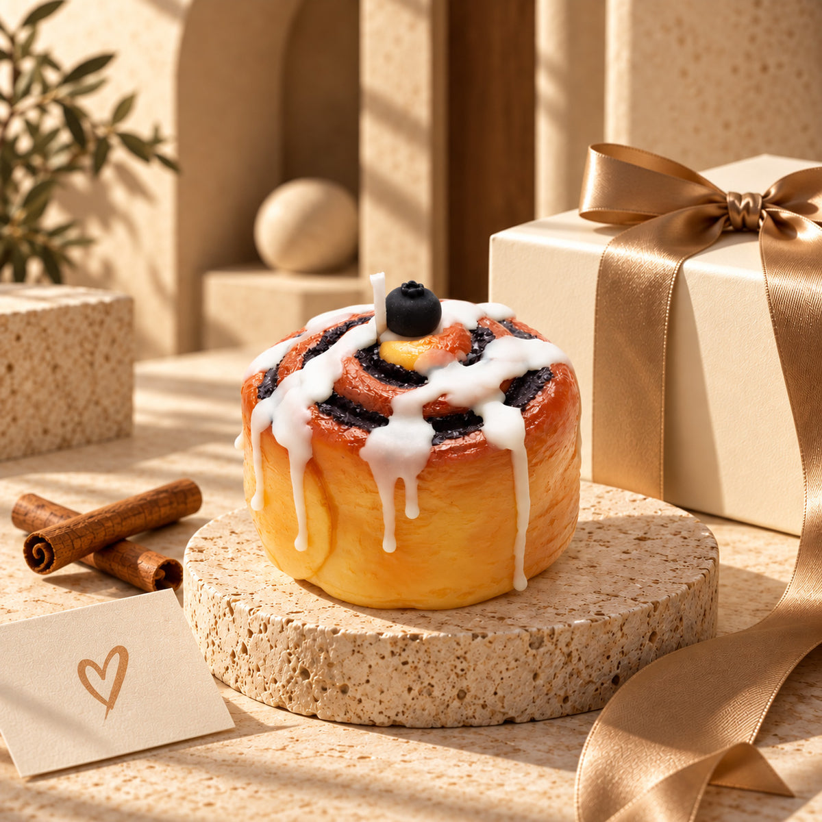 Realistic Cinnamon Roll Dessert Candle – Cinnamon & Clove Soy Candle