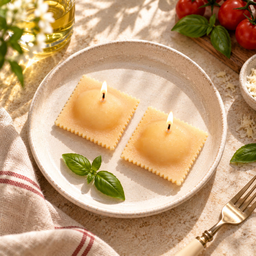 2-Pack Ravioli-Shaped Candles – Vanilla-Scented Soy Wax Gift for Pasta Lovers