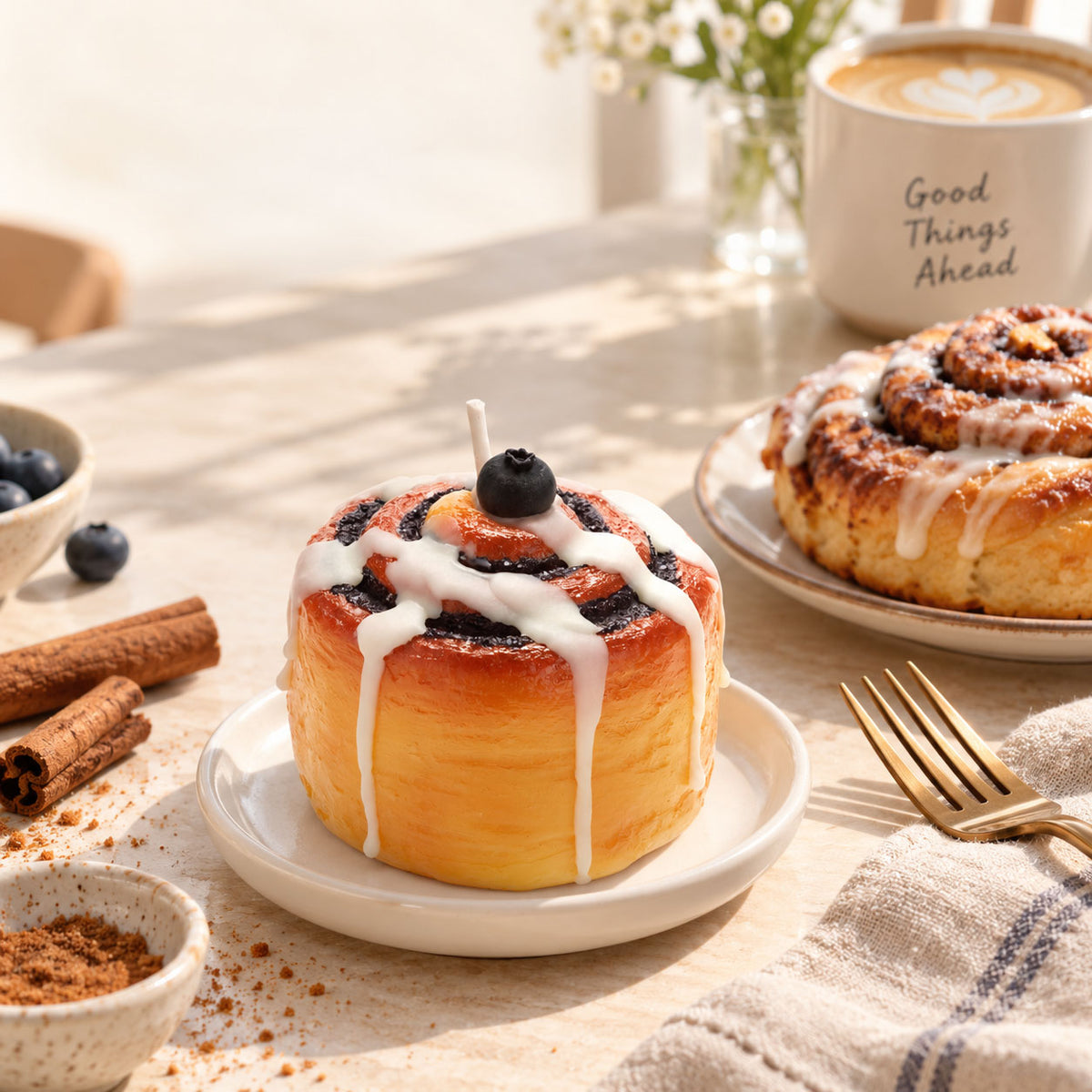 Realistic Cinnamon Roll Dessert Candle – Cinnamon & Clove Soy Candle
