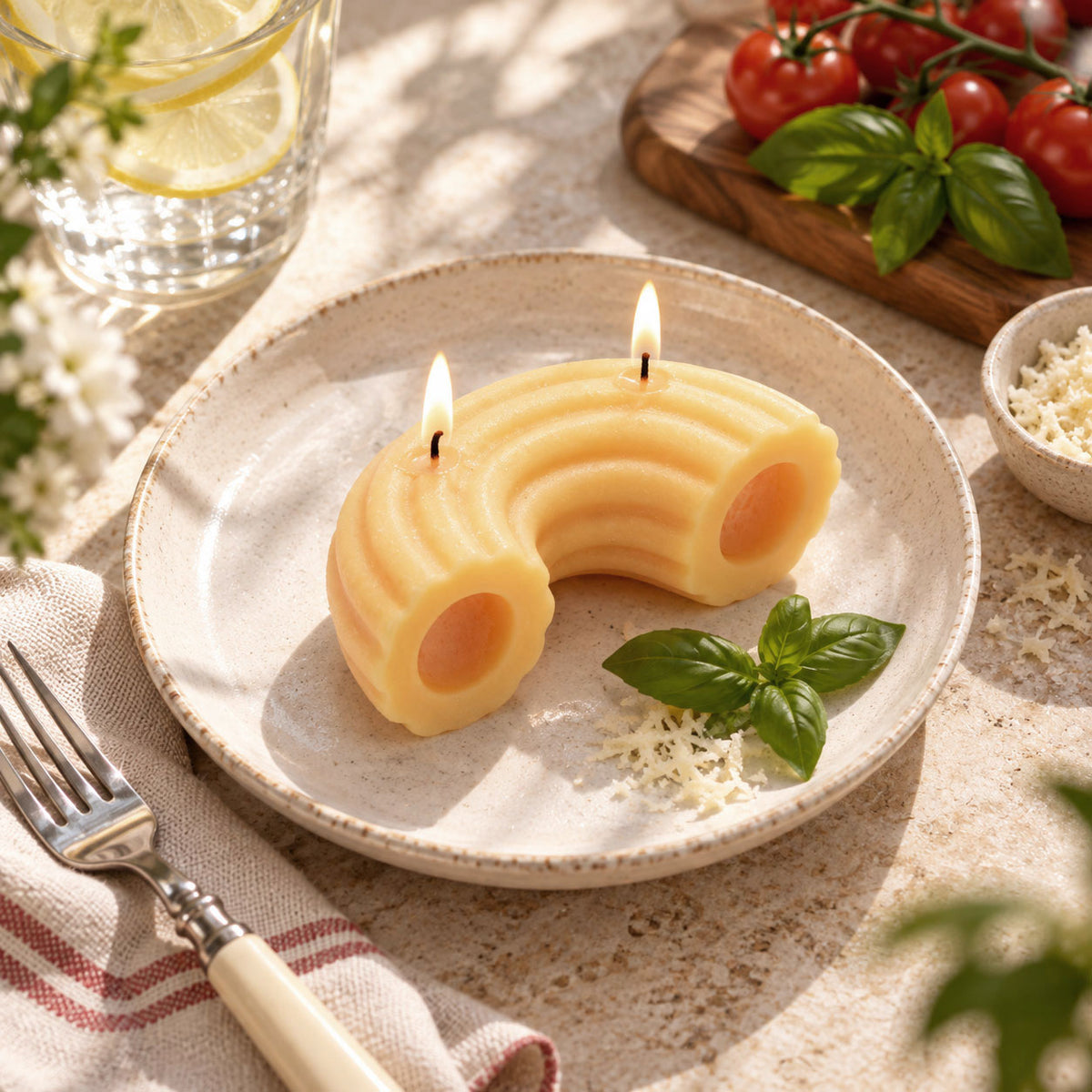 Macaroni-Shaped Candle – Vanilla-Scented Soy Wax with Double Wicks