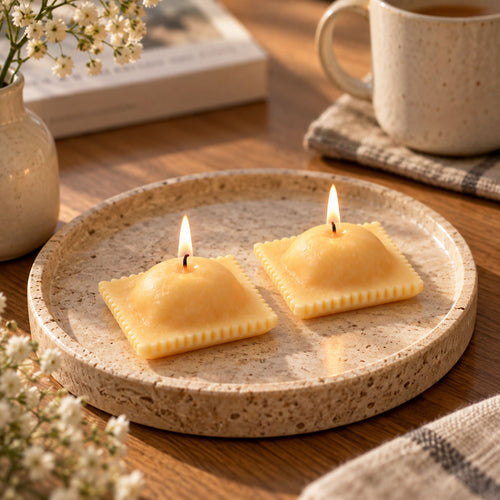 2-Pack Ravioli-Shaped Candles – Vanilla-Scented Soy Wax Gift for Pasta Lovers