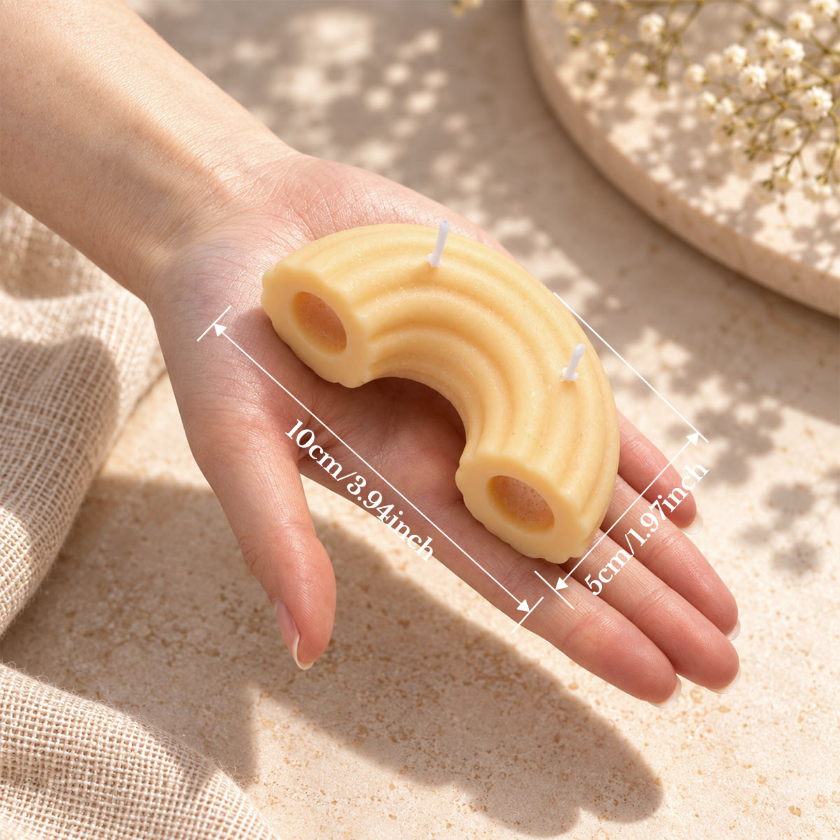 Macaroni-Shaped Candle – Vanilla-Scented Soy Wax with Double Wicks