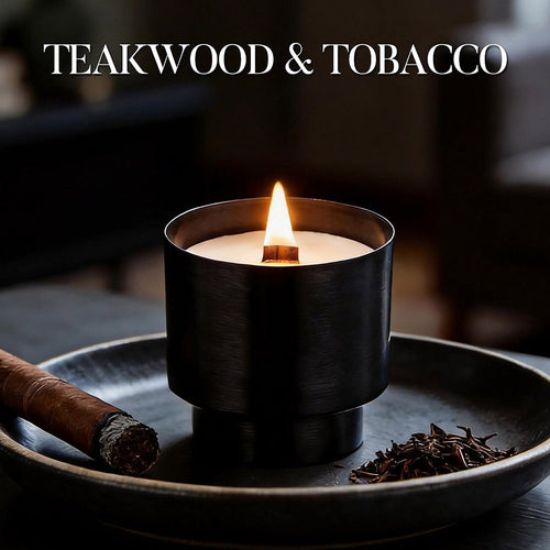 10.5 oz Teakwood & Tobacco Scented Candle - Crackling Wood Wick