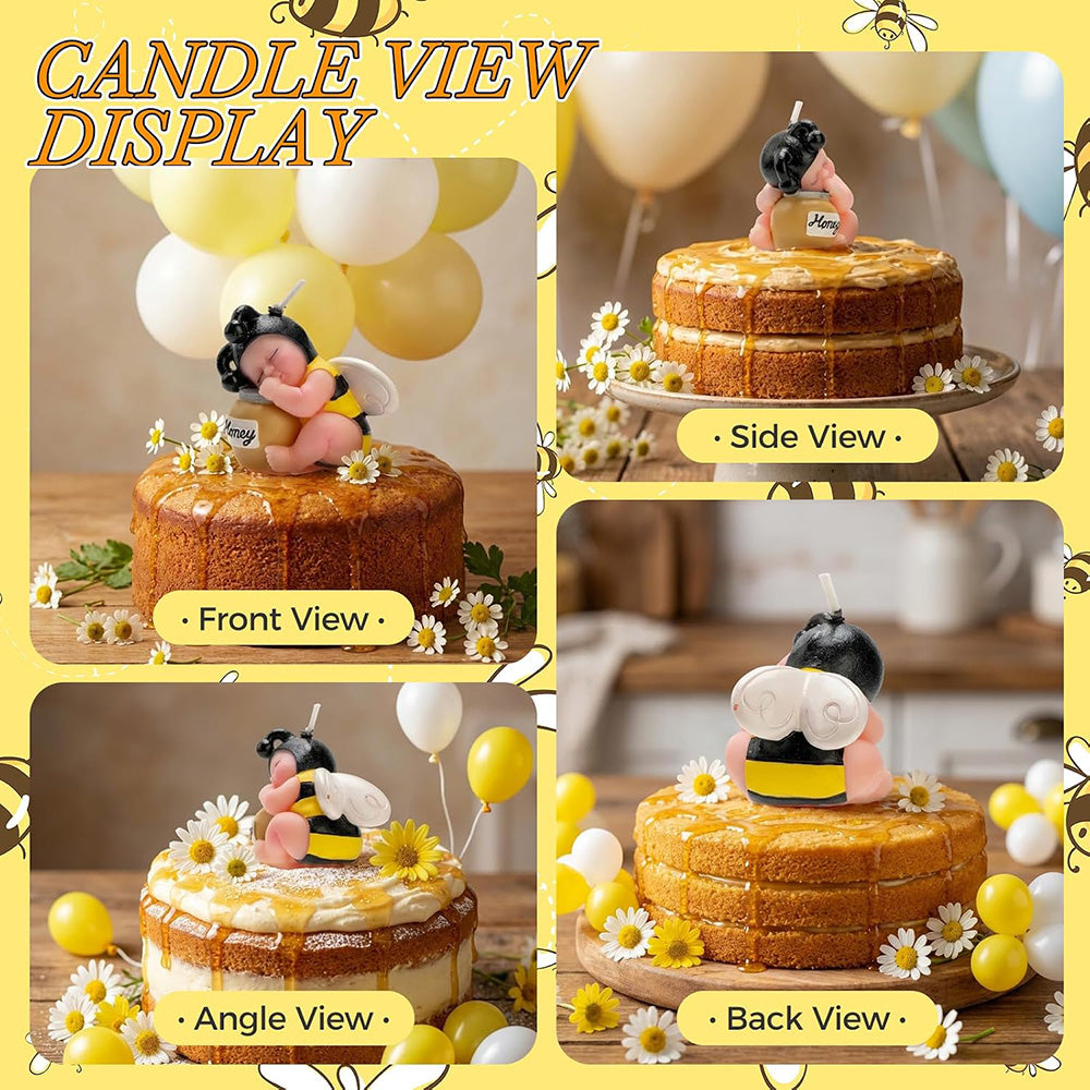 2.3 oz Bee Baby Shower Cake Topper Candle - Burn Clean & Smokeless