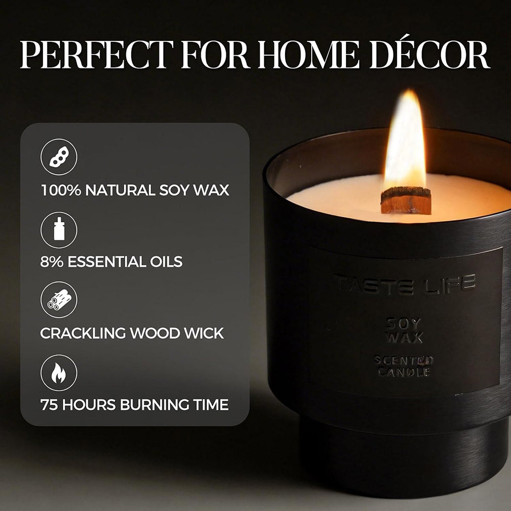 10.5 oz Teakwood & Tobacco Scented Candle - Crackling Wood Wick