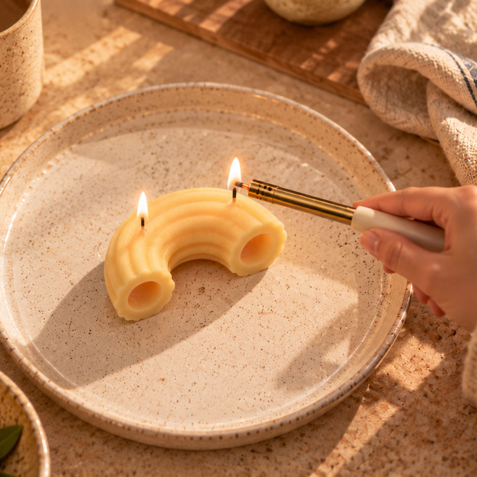 Macaroni-Shaped Candle – Vanilla-Scented Soy Wax with Double Wicks
