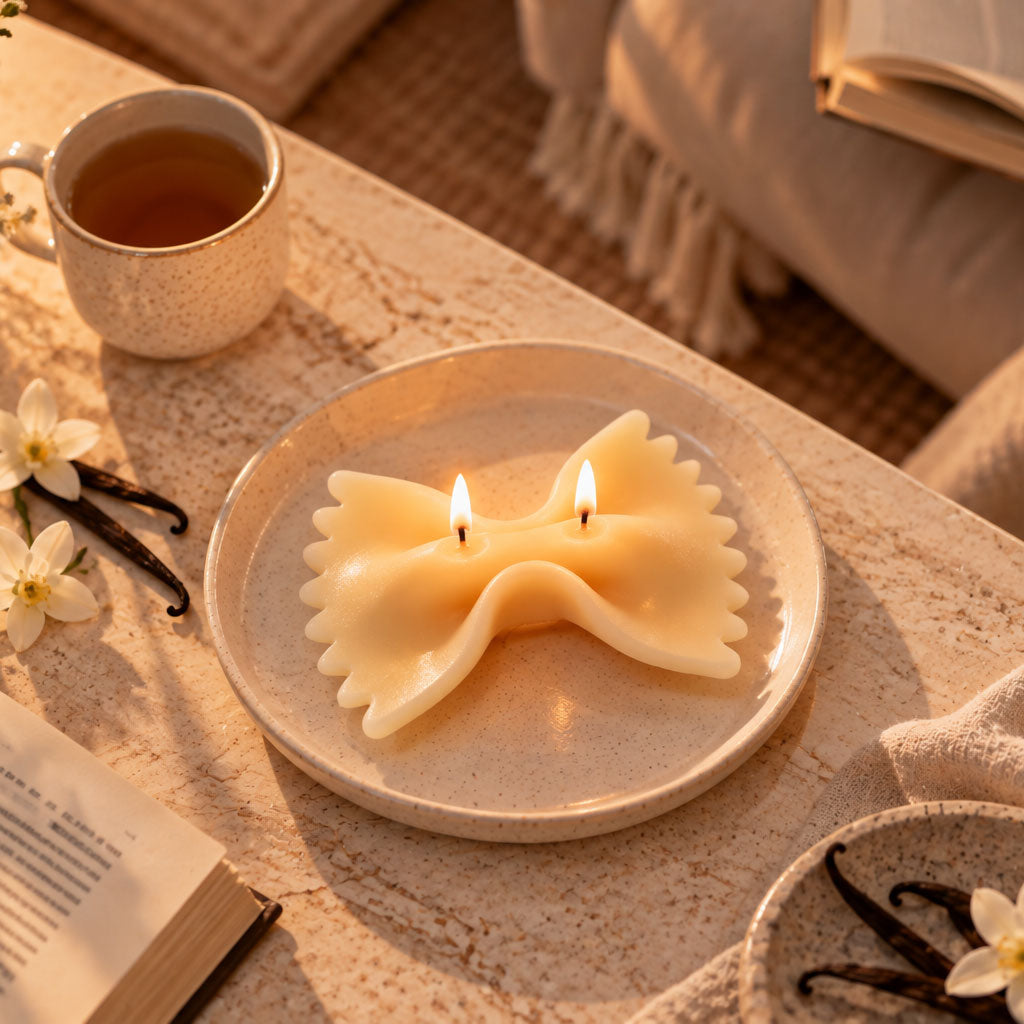 Farfalle Bow-Tie Pasta Candle – Vanilla-Scented Soy Wax Gift