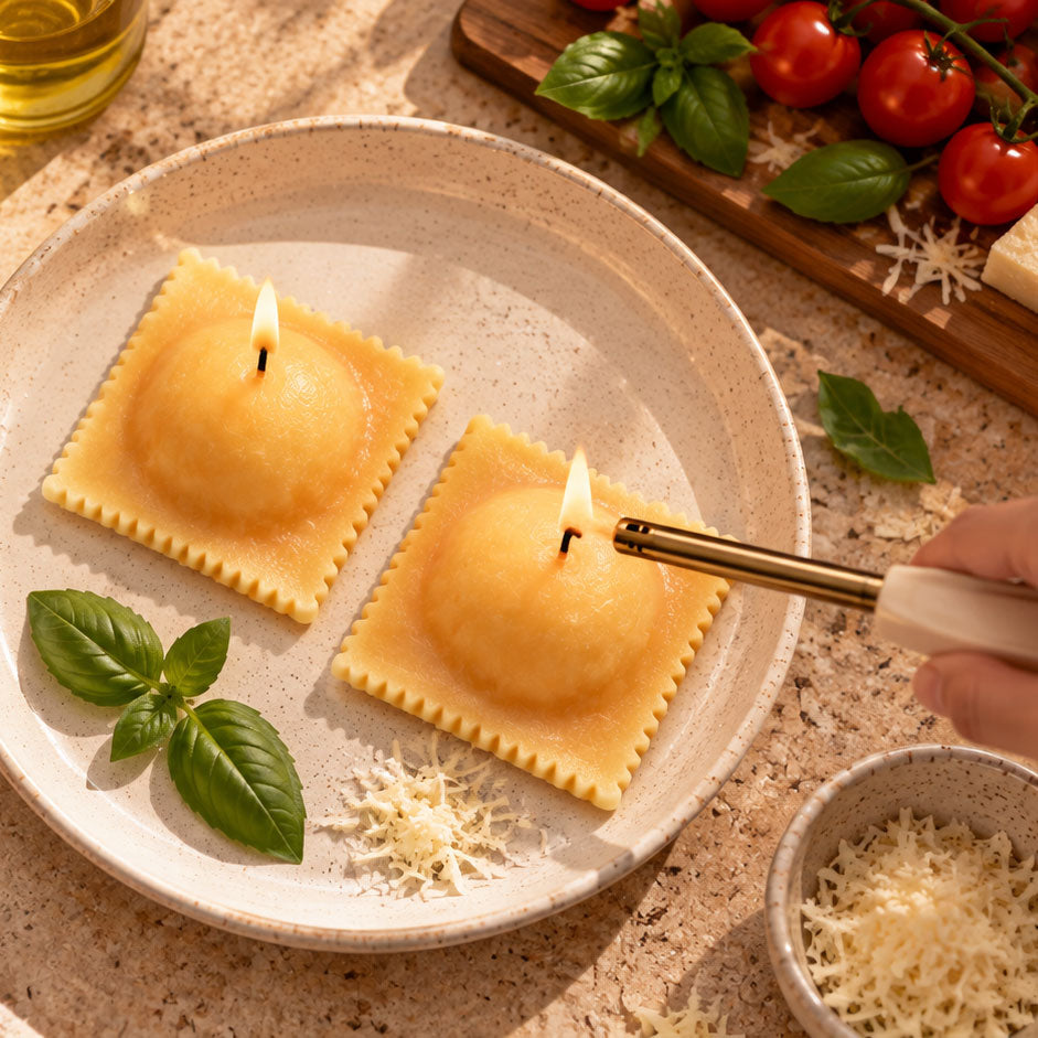 2-Pack Ravioli-Shaped Candles – Vanilla-Scented Soy Wax Gift for Pasta Lovers
